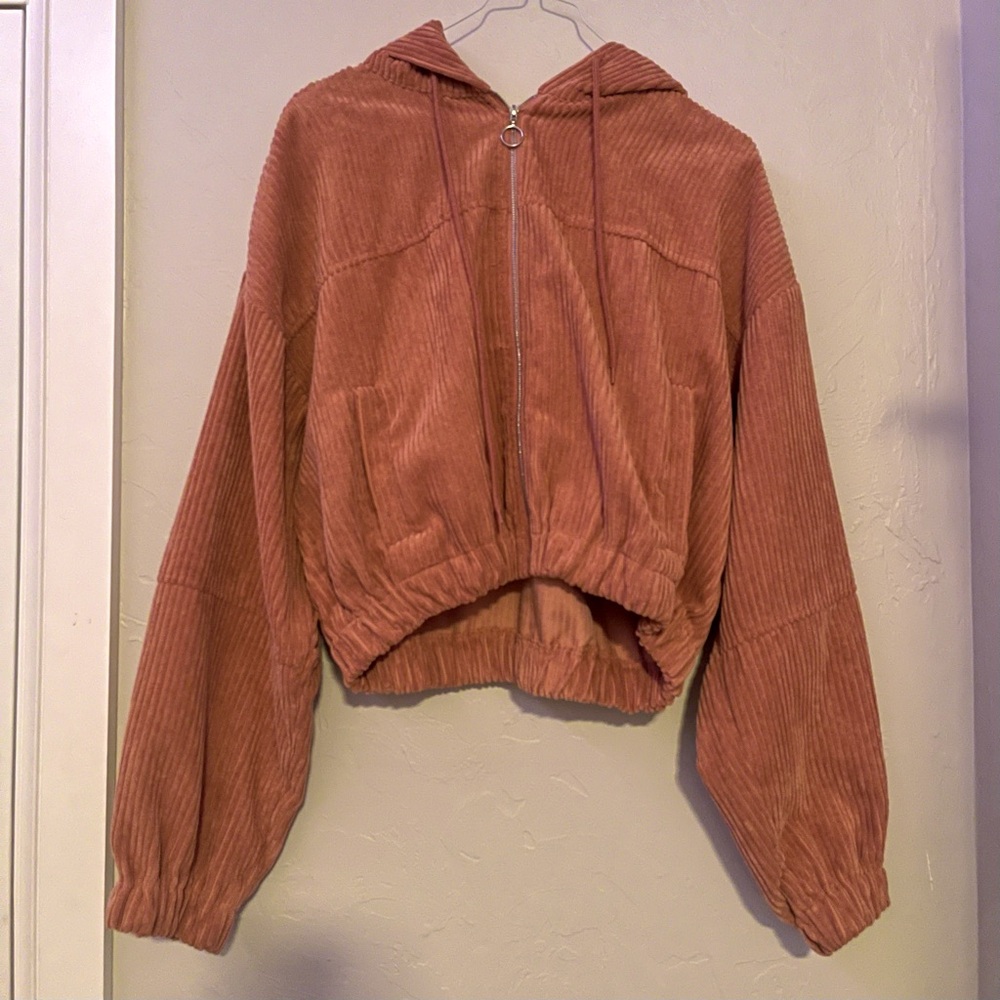 Altar’d State Dusty Pink Zip-Up Hooded Jacket, Size Large